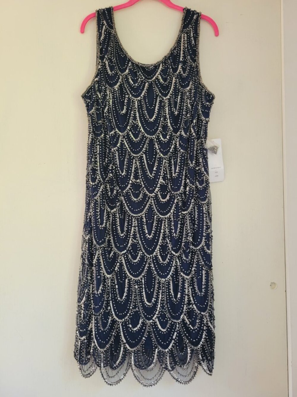 NWT Stunning Navy Silver Beaded Sequin Art Deco Evening Cocktail Dress 20W - Picture 2 of 11